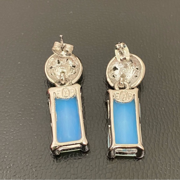 EXP Signed Opalite Crystal 2-tone Dangle Drop Post Earrings 15g - Picture 5 of 15